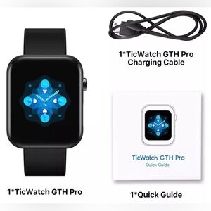 TicWatch GTH Pro Smartwatch, Heart Health Dual Sensor GPS Black New In Open Box